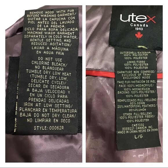 UTEX Canada Down Puffer Coat Faux Fur Trimmed Hoodie Size Large - Picture 5 of 16